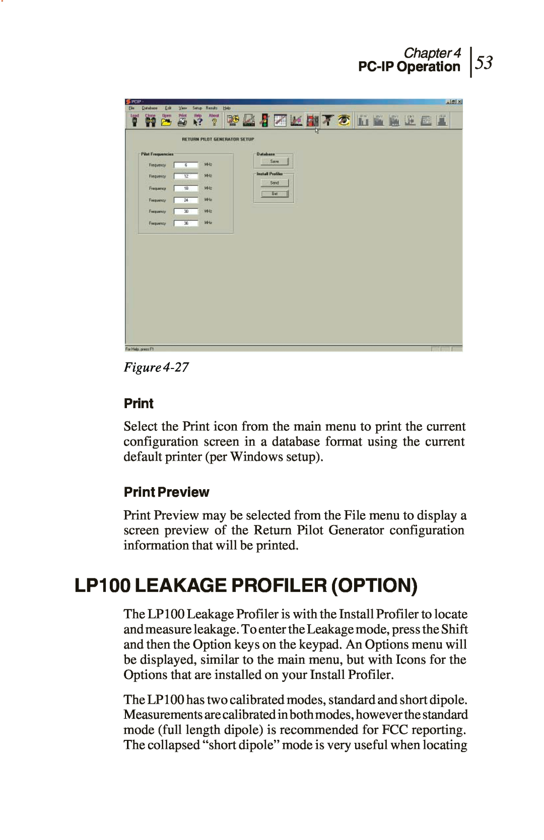 Sunrise Global CM250 IP, CM100 IP manual LP100 LEAKAGE PROFILER OPTION, Chapter, PC-IPOperation, Figure, Print Preview 