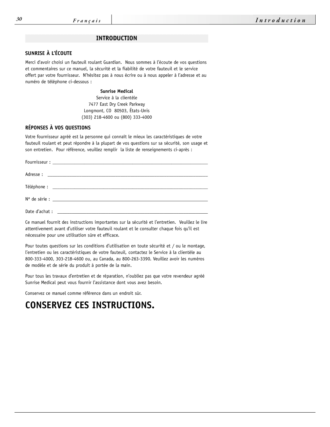 Sunrise Medical 3000 Series, 2000HD Series, 4000 Series, 2000 Series Sunrise À L’ÉCOUTE, Réponses À VOS Questions 