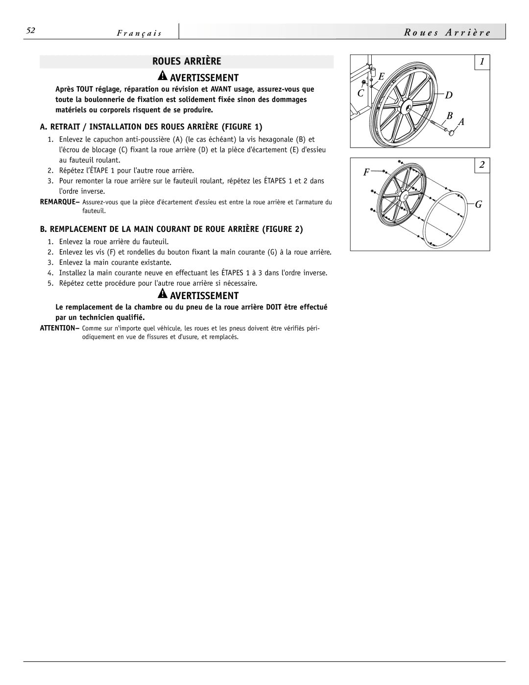 Sunrise Medical 2000HD Series Roues Arrière Avertissement, Remplacement DE LA Main Courant DE Roue Arrière Figure 