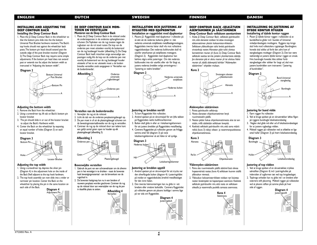 Sunrise Medical 2300 SERIES instruction manual Installing and Adjusting the Deep Contour Back 