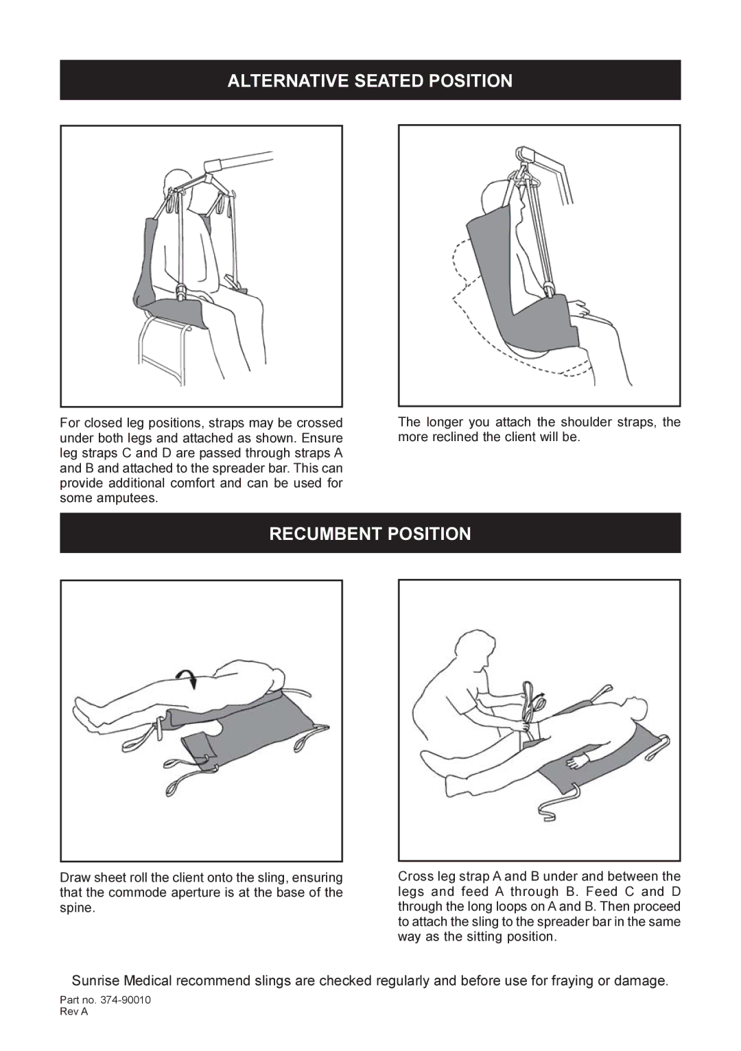 Sunrise Medical 374-90010 technical specifications Alternative Seated Position, Recumbent Position 