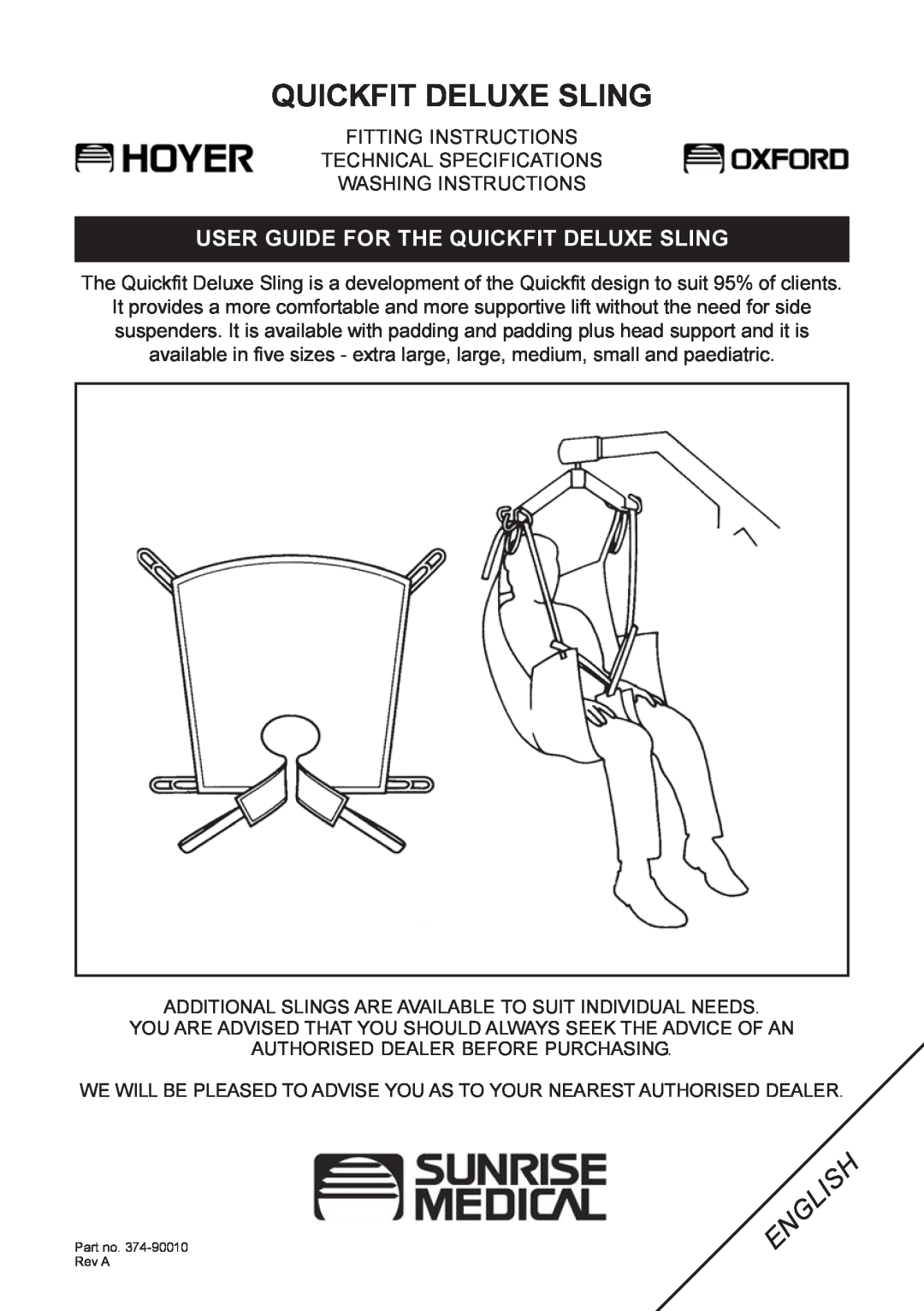 Sunrise Medical 374-90010 technical specifications User Guide For The Quickfit Deluxe Sling, Washing Instructions 