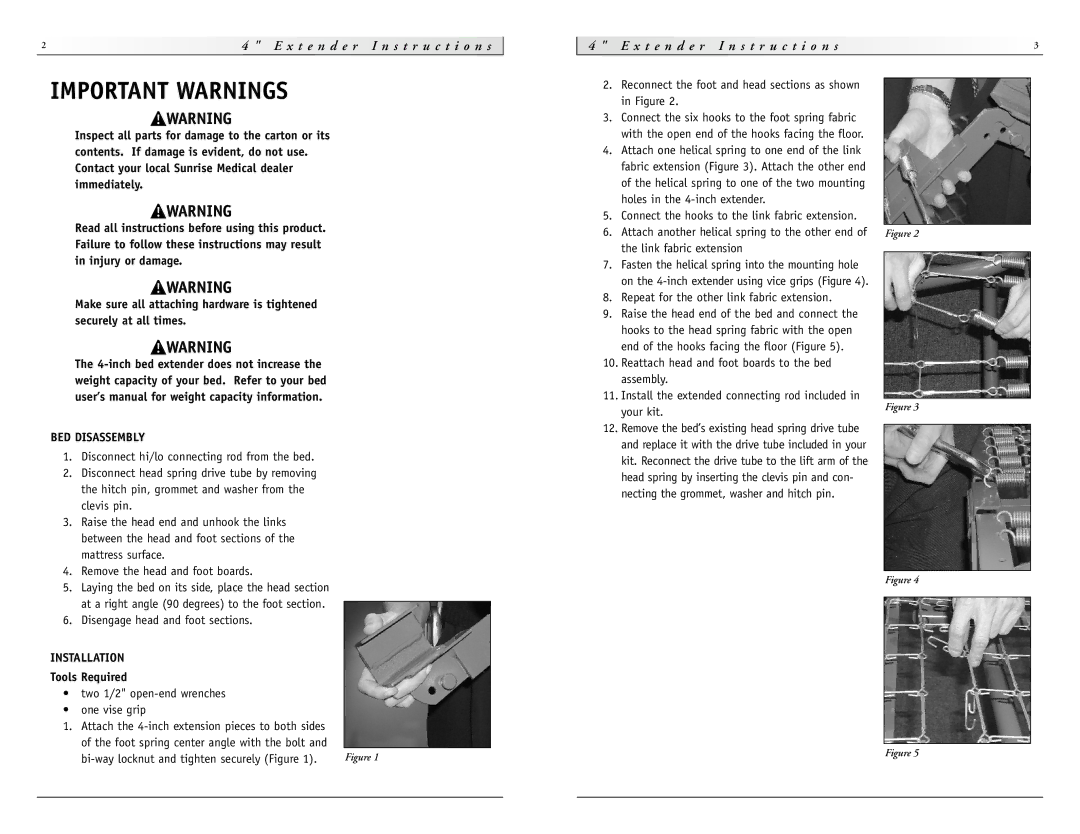 Sunrise Medical 4 Extender Important Warnings, Holes in the 4-inch extender, Link fabric extension, Your kit 