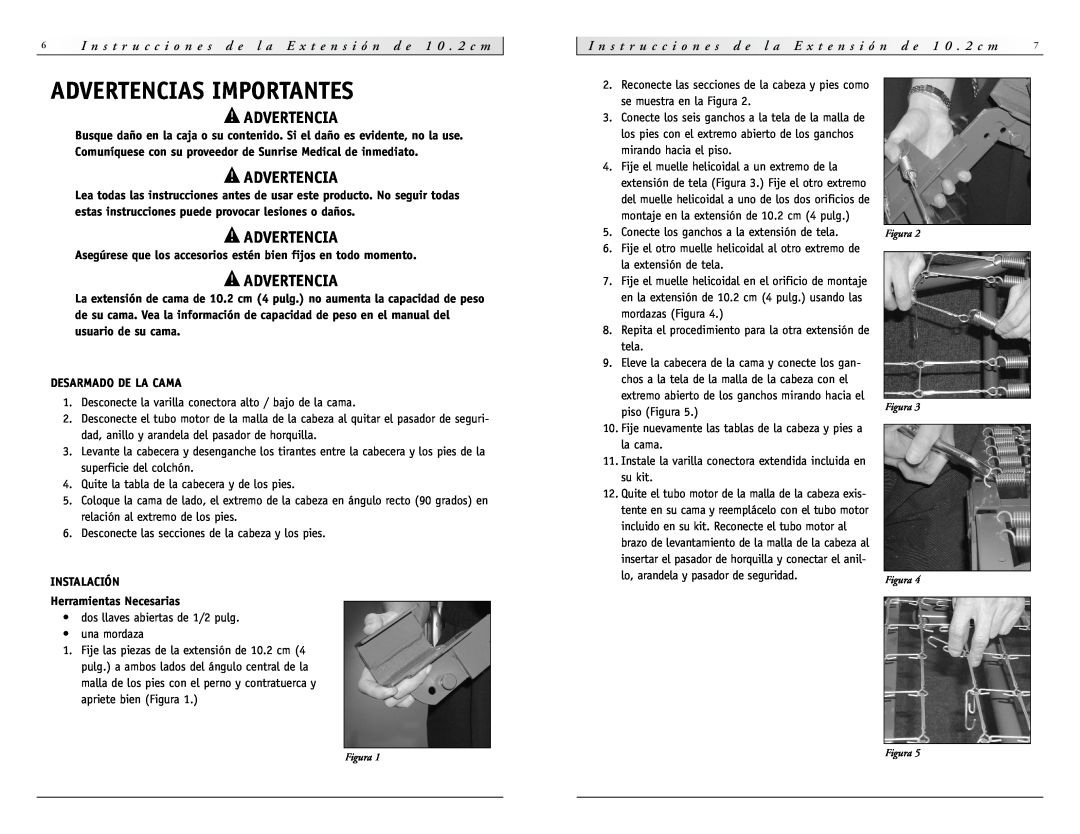 Sunrise Medical 4" Extender instruction manual Advertencias Importantes 