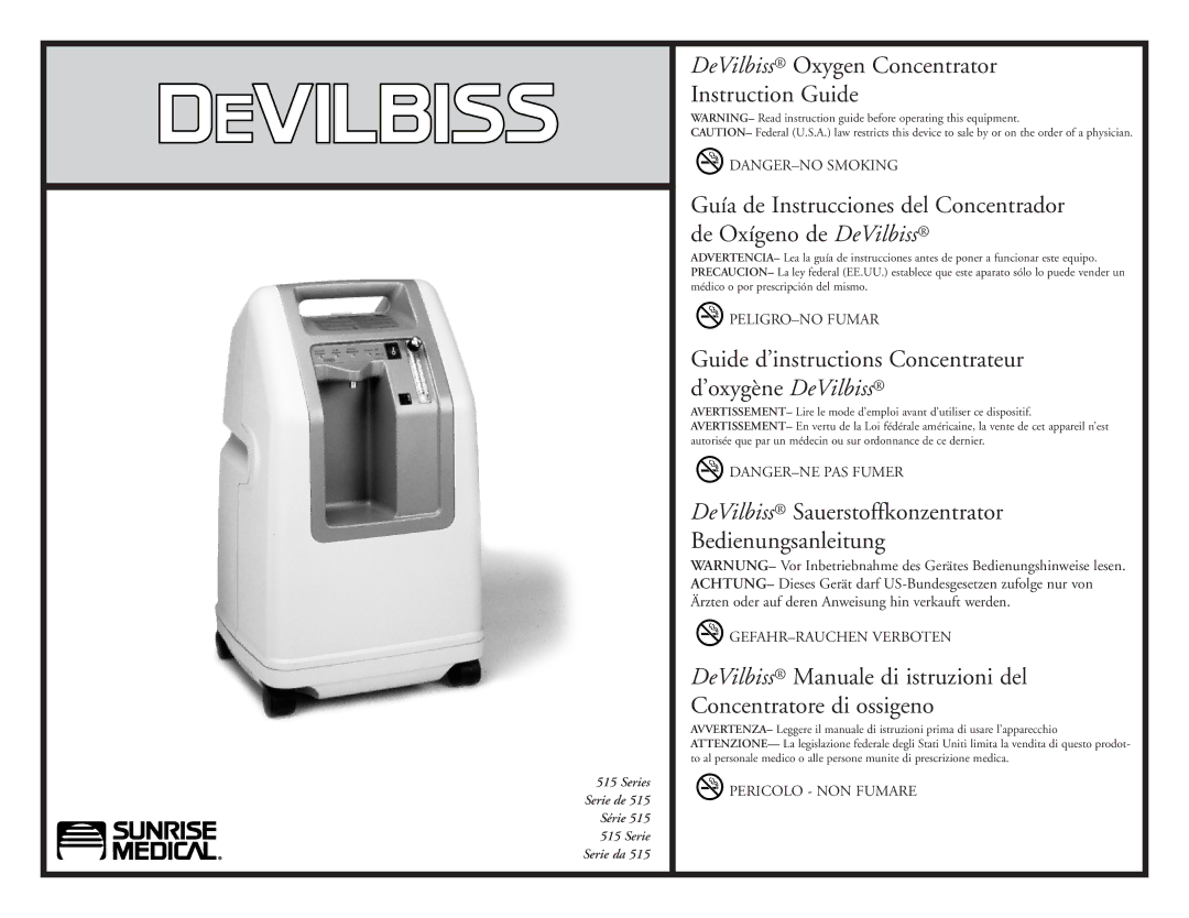 Sunrise Medical 515 SERIES manual Guide d’instructions Concentrateur ’oxygène DeVilbiss 