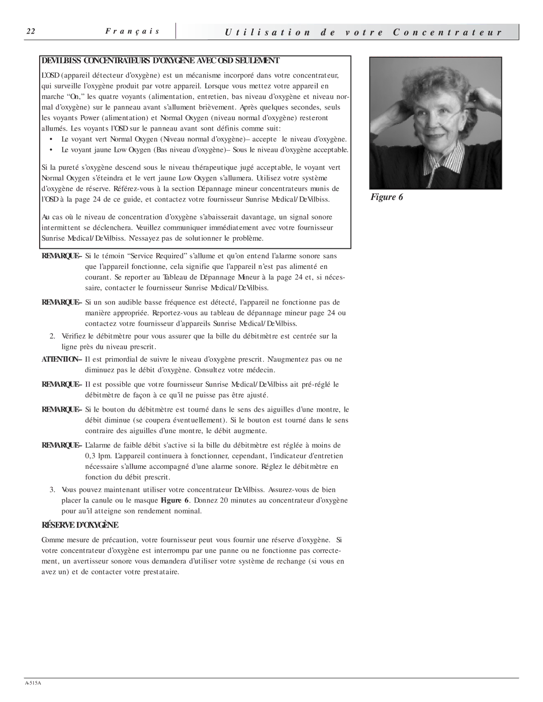 Sunrise Medical 515A I l i s a t i o n T r e N c e n t r a t e u r, Devilbiss Concentrateurs D’OXYGÈNE Avec OSD Seulement 