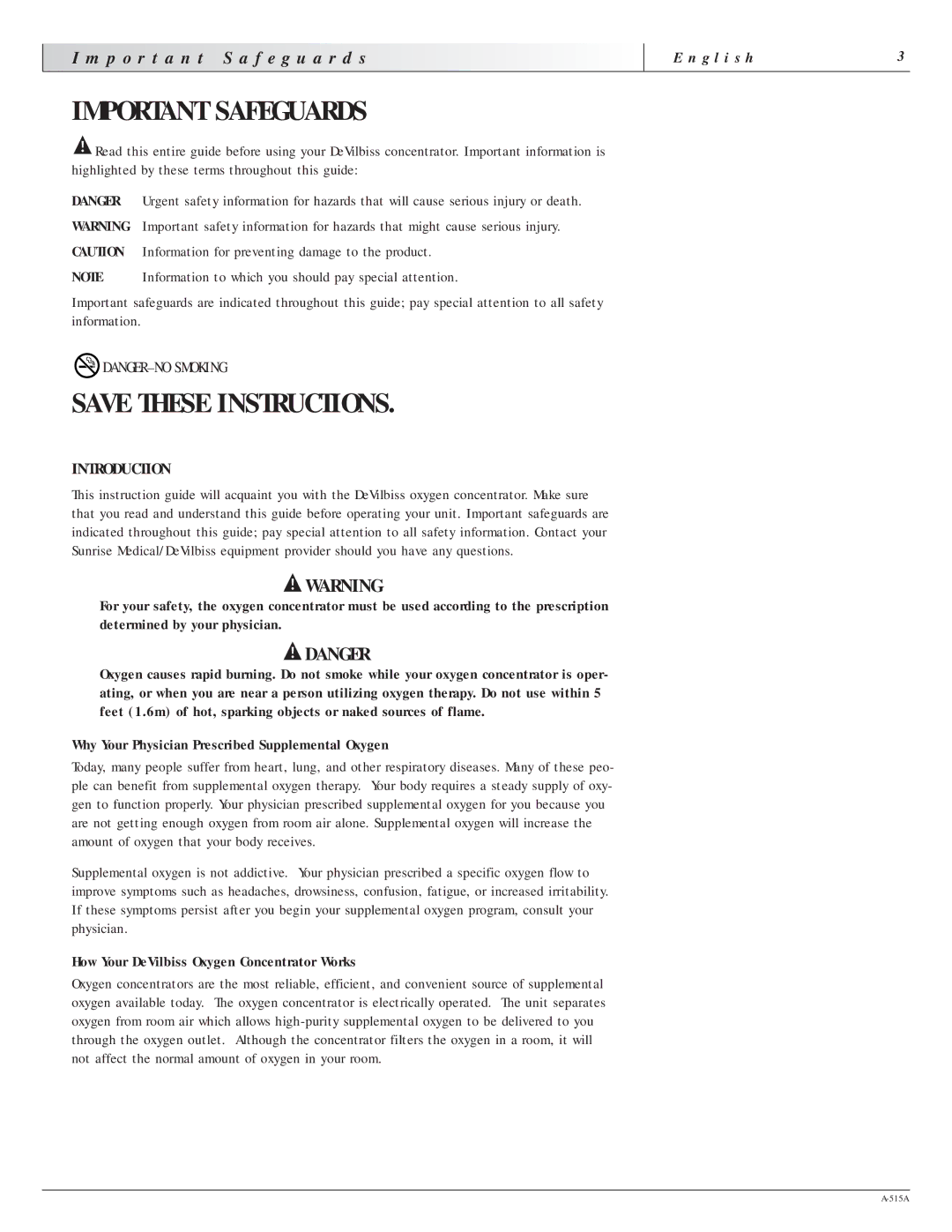 Sunrise Medical 515A manual P o r t a n t, Introduction, How Your DeVilbiss Oxygen Concentrator Works 