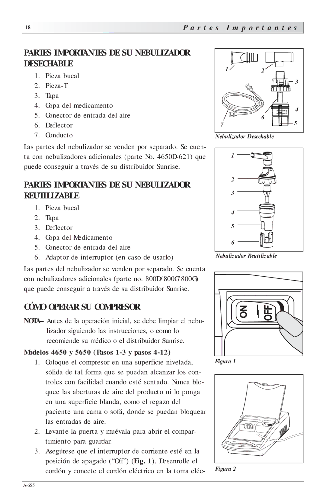 Sunrise Medical 3655P Partes Importantes DE SU Nebulizador Desechable, Partes Importantes DE SU Nebulizador Reutilizable 