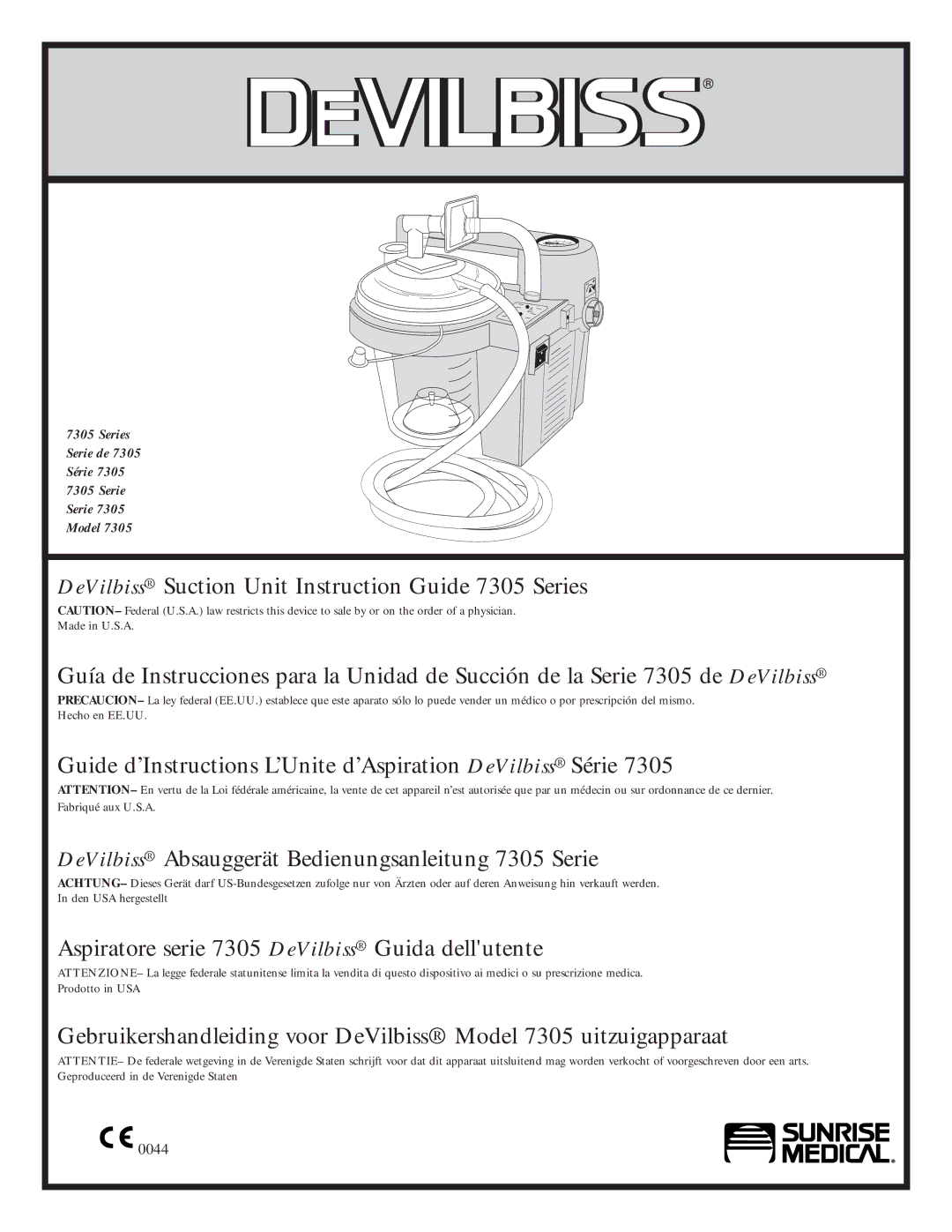 Sunrise Medical manual DeVilbiss Suction Unit Instruction Guide 7305 Series 