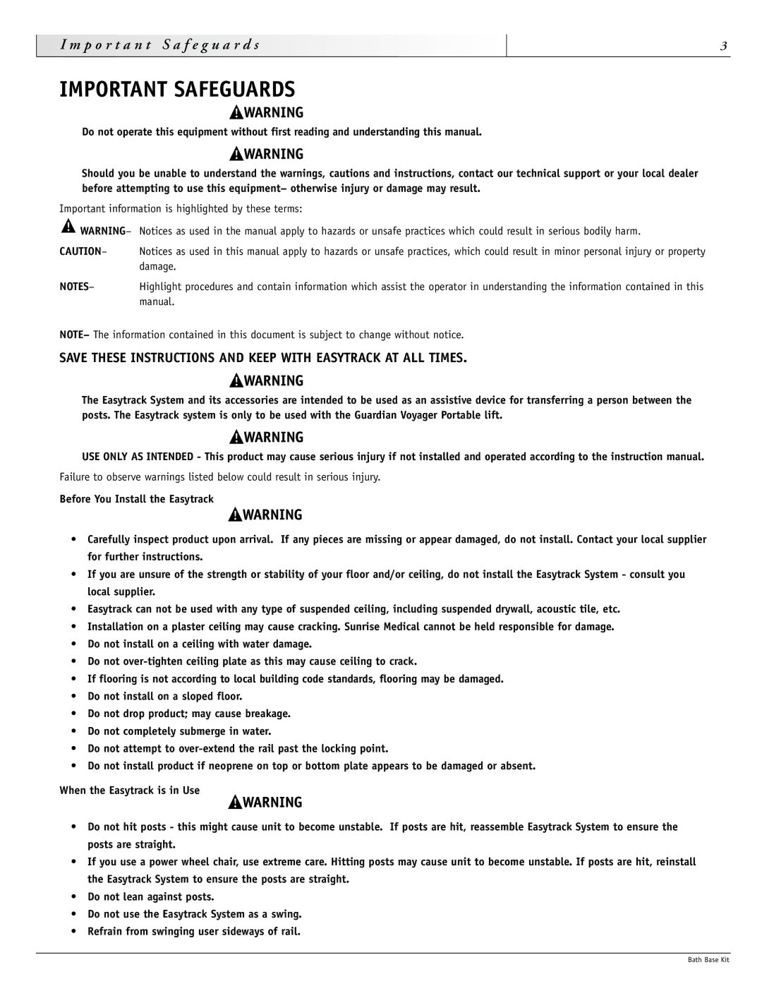 Sunrise Medical 900-0880 P o r t a n t, Important information is highlighted by these terms Damage, Manual 