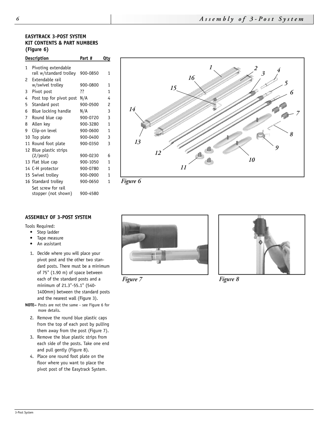 Sunrise Medical 93000 S e m b l y o f 3 P o s t S y s t e m, Easytrack 3-POST System, Assembly of 3-POST System 