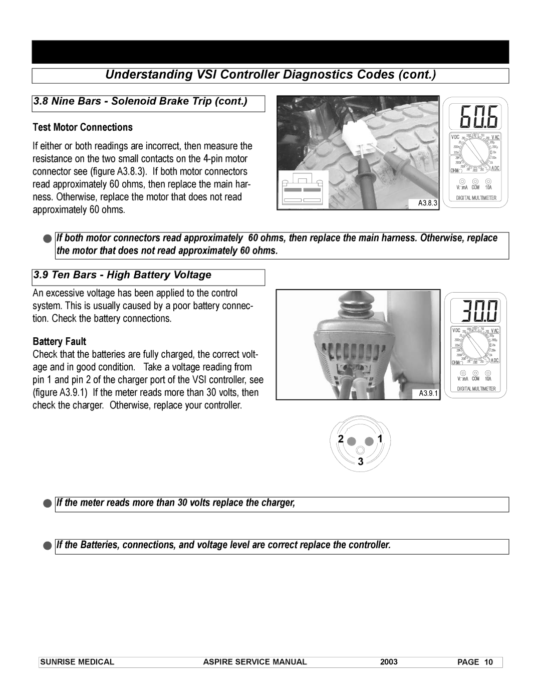 Sunrise Medical 931157 service manual Test Motor Connections, Battery Fault 