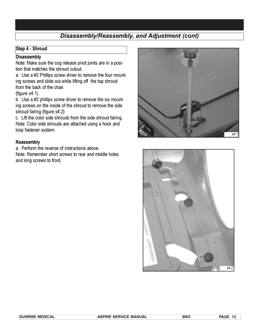 Sunrise Medical 931157 service manual Shroud Disassembly 