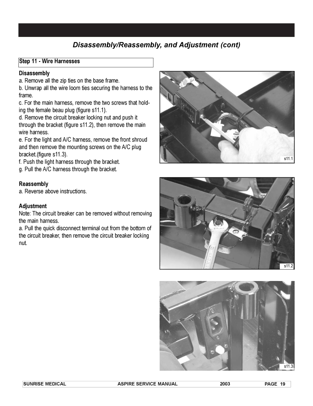 Sunrise Medical 931157 service manual Wire Harnesses Disassembly 