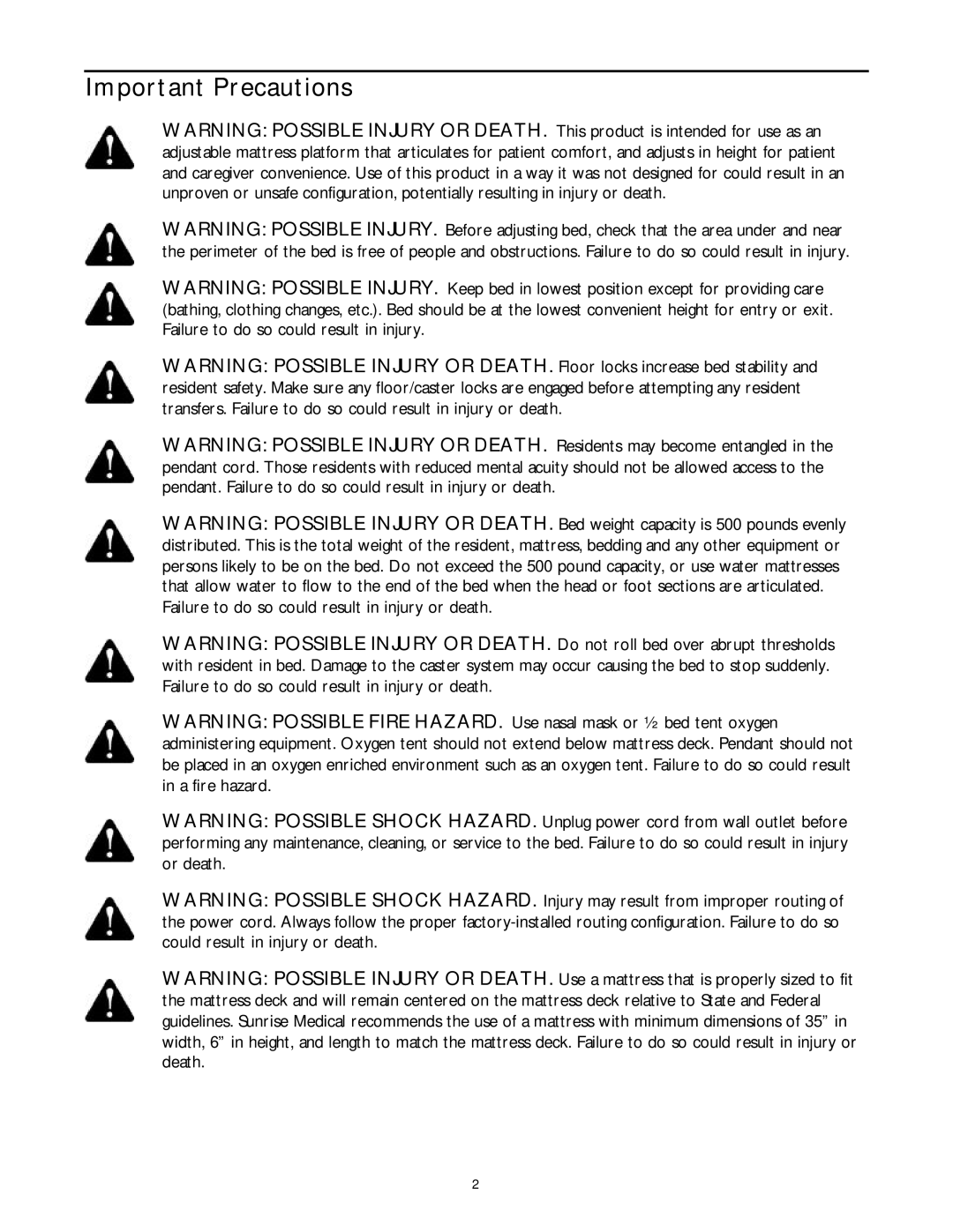 Sunrise Medical B684DC user service Important Precautions 