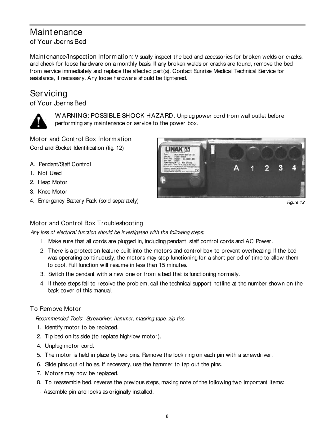 Sunrise Medical B684DC Maintenance, Servicing, Motor and Control Box Information, Motor and Control Box Troubleshooting 