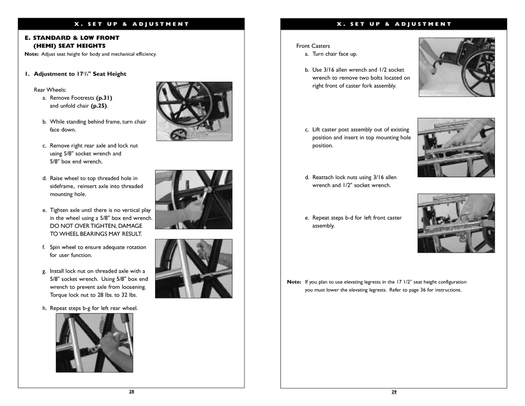 Sunrise Medical Breezy 150, Breezy 100 Standard & LOW Front Hemi Seat Heights, Adjustment to 171/2 Seat Height 