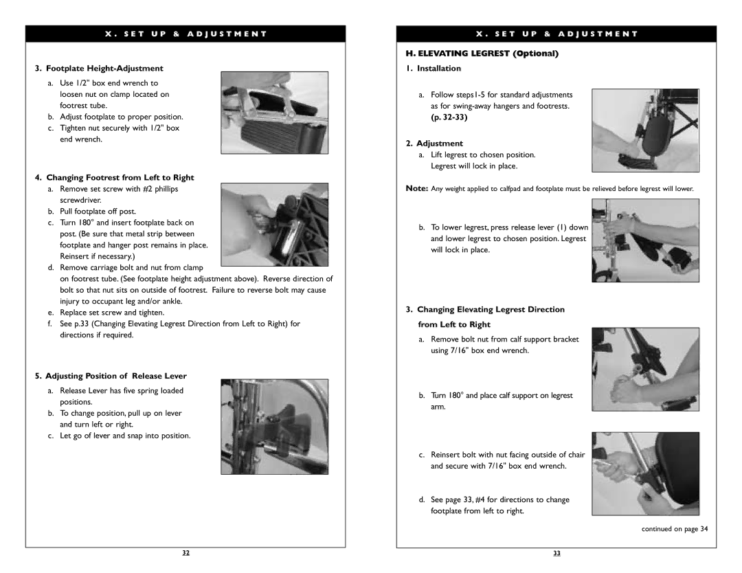 Sunrise Medical Breezy 150, Breezy 100 instruction manual Footplate Height-Adjustment, Changing Footrest from Left to Right 