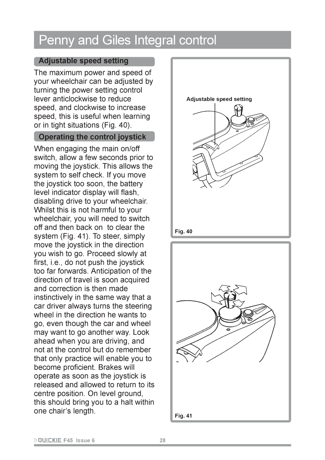 Sunrise Medical F45 owner manual Adjustable speed setting 