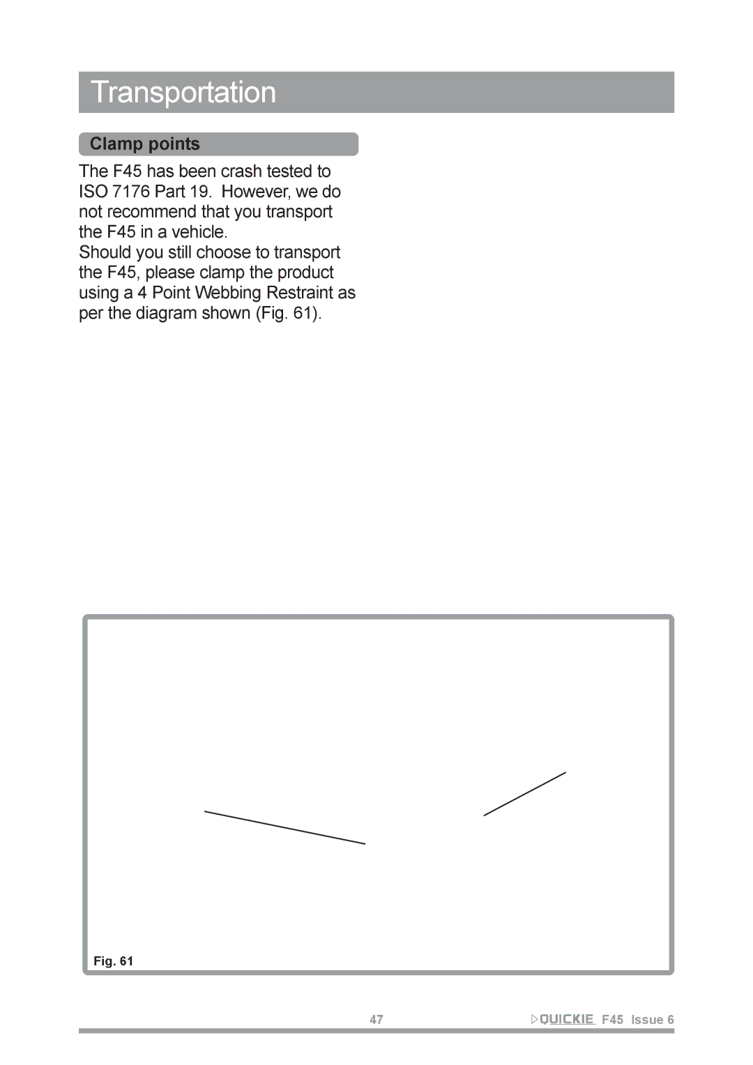 Sunrise Medical F45 owner manual Transportation, Clamp points 