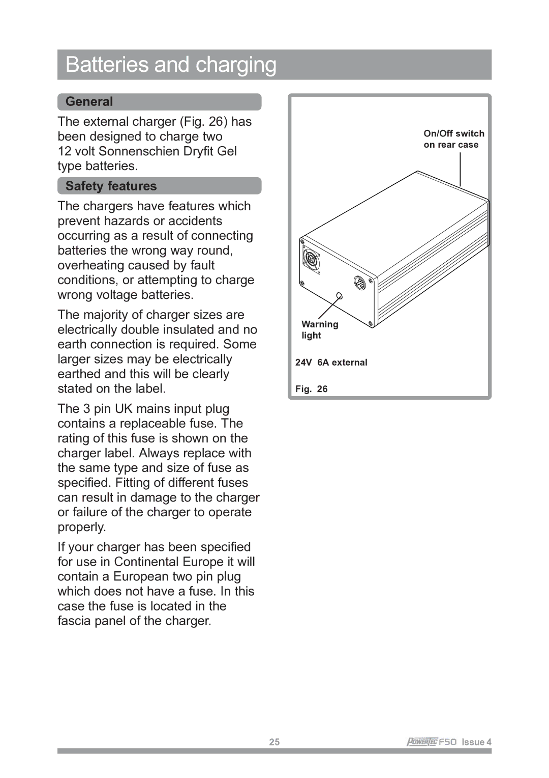 Sunrise Medical F50 owner manual General, Safety features 