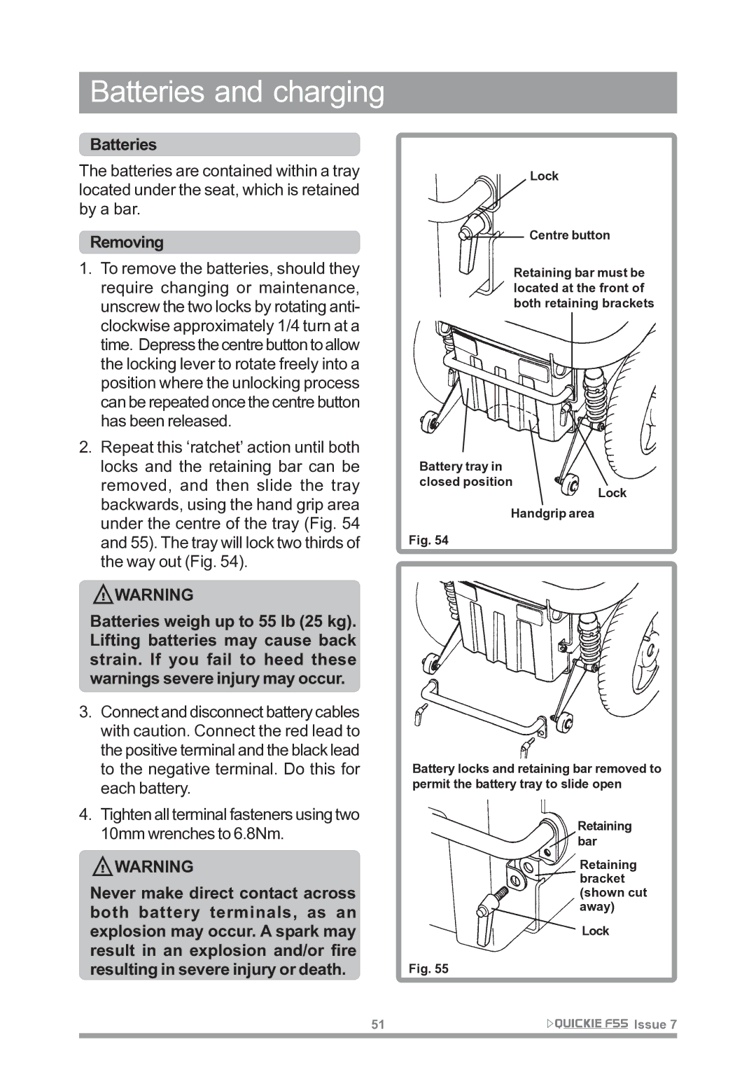 Sunrise Medical F55 owner manual Batteries and charging 