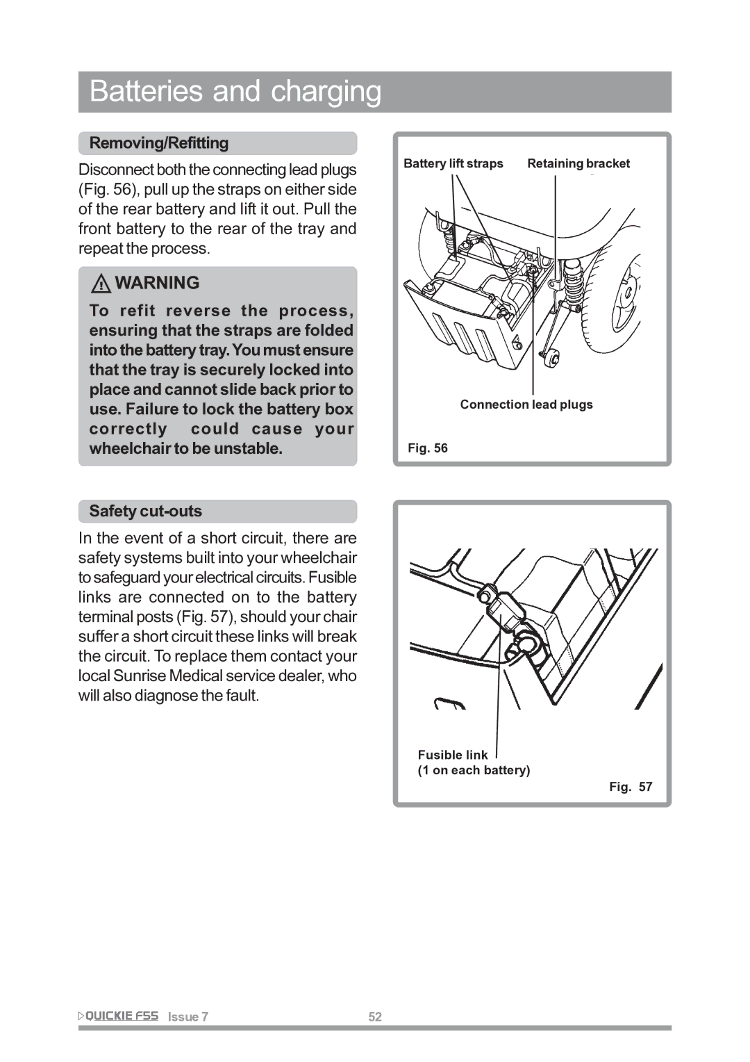 Sunrise Medical F55 owner manual Removing/Refitting 