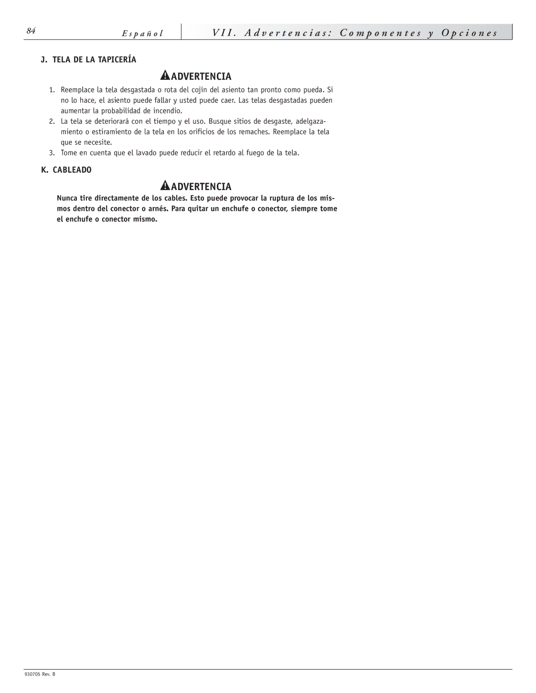 Sunrise Medical Garnet, Ruby 11 instruction manual Tela DE LA Tapicería, Cableado 