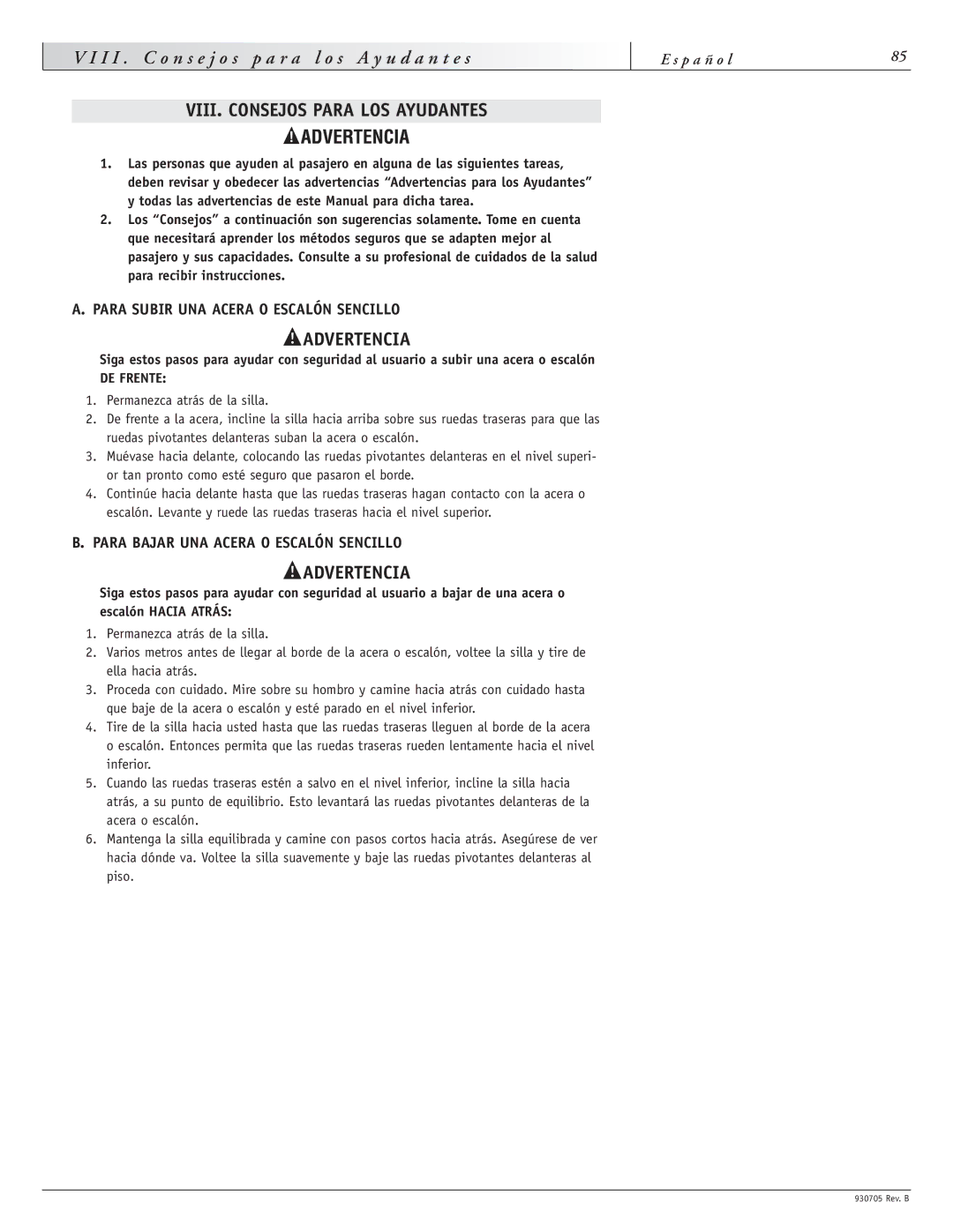 Sunrise Medical Garnet, Ruby 11 VIII. Consejos Para LOS Ayudantes, Para Subir UNA Acera O Escalón Sencillo 