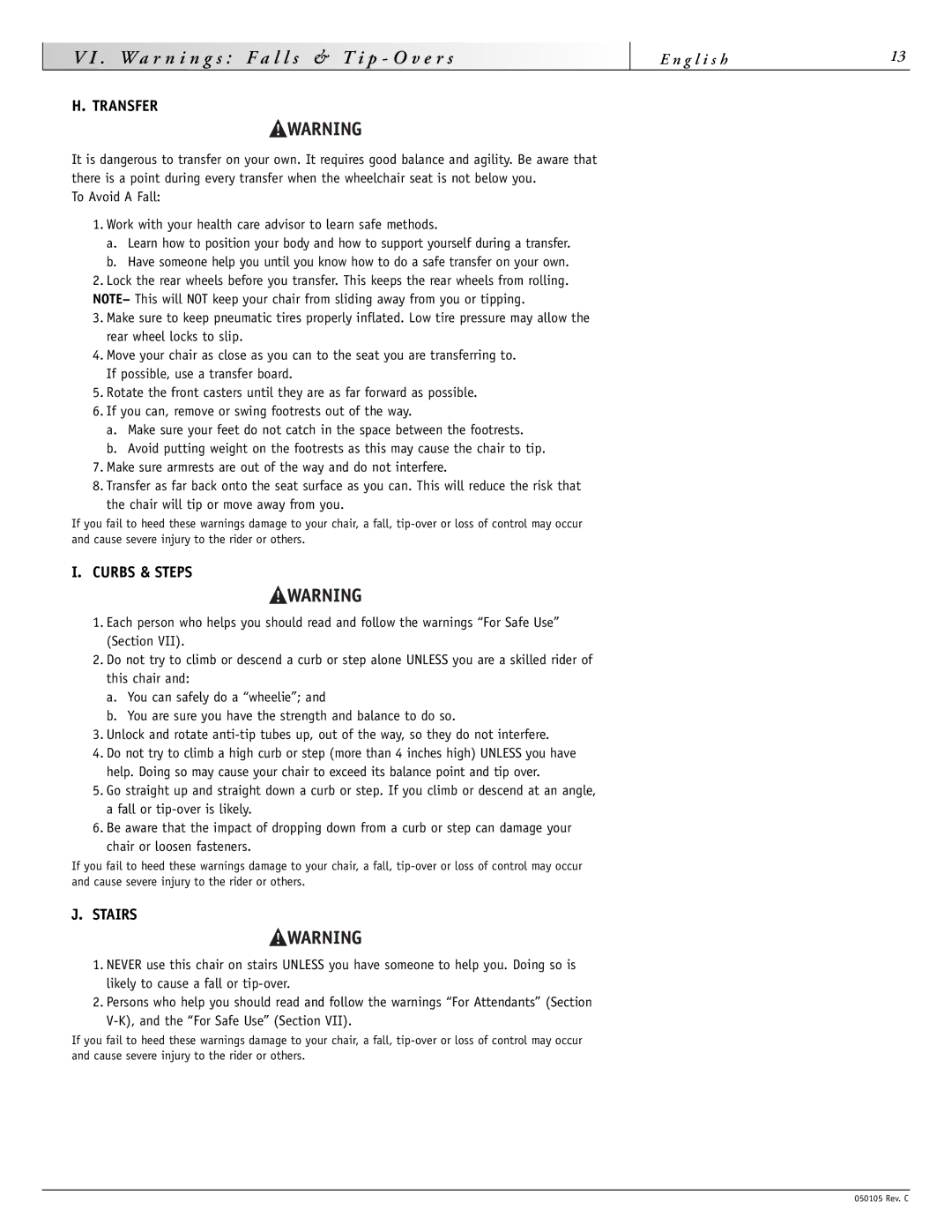 Sunrise Medical GT instruction manual Curbs & Steps, Stairs 