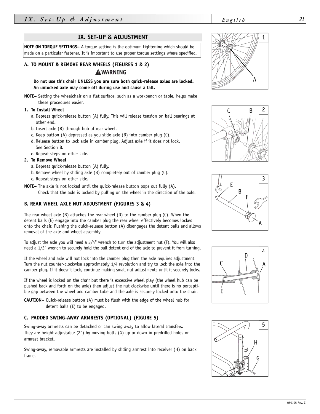 Sunrise Medical GT instruction manual S e t U p, IX. SET-UP & Adjustment, To Mount & Remove Rear Wheels Figures 1 