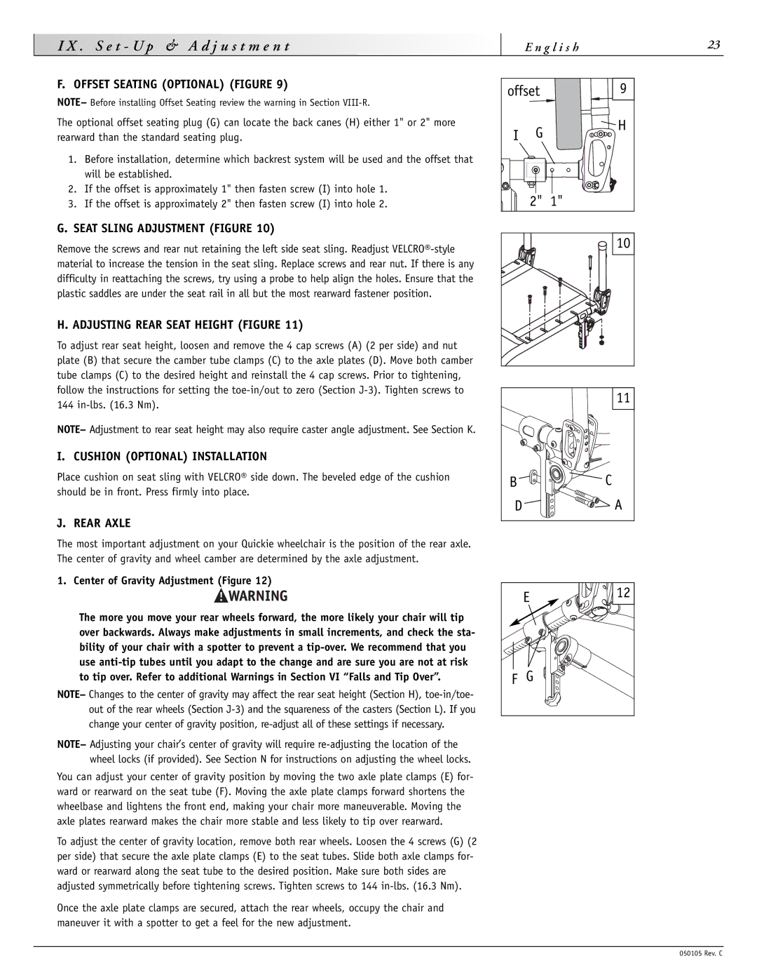 Sunrise Medical GT Offset Seating Optional Figure, Seat Sling Adjustment Figure, Adjusting Rear Seat Height Figure 