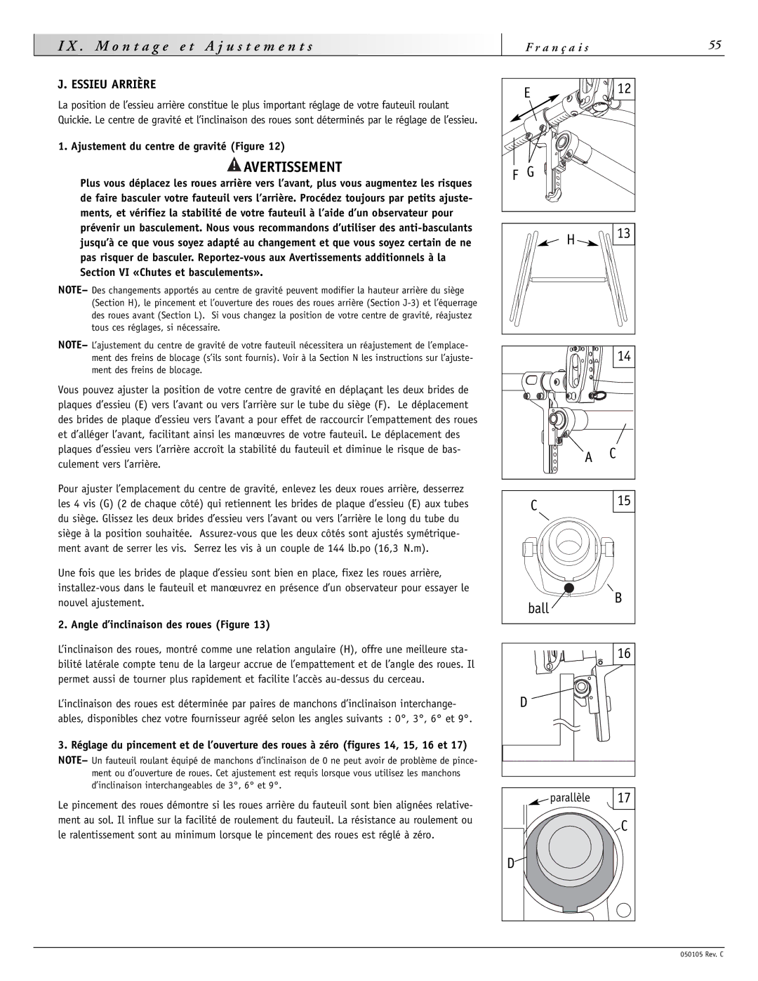 Sunrise Medical GT Essieu Arrière, Ajustement du centre de gravité Figure, Angle d’inclinaison des roues Figure 