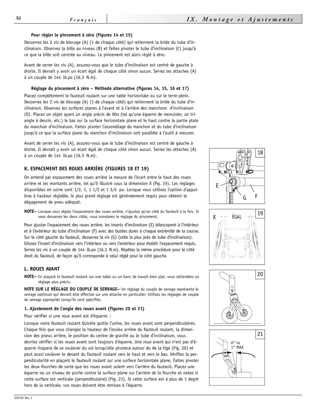 Sunrise Medical GT N t a g e e t a j u s t e m e n t s, Espacement DES Roues Arrière Figures 18 ET, Roues Avant 