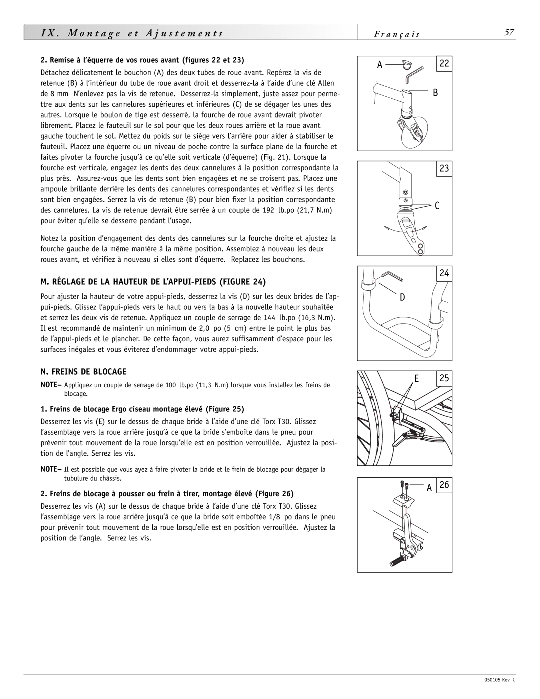 Sunrise Medical GT instruction manual Réglage DE LA Hauteur DE L’APPUI-PIEDS Figure, Freins DE Blocage 