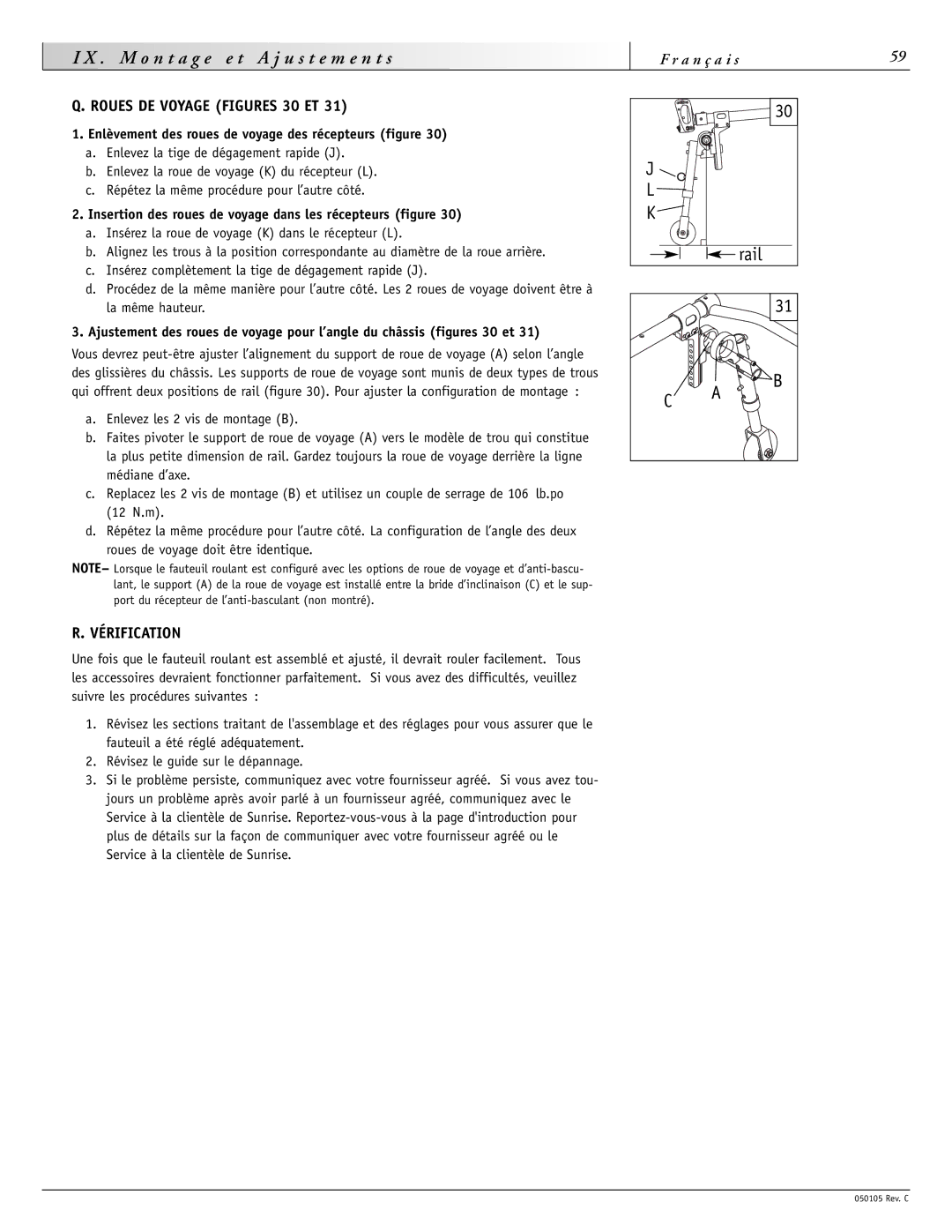 Sunrise Medical GT Roues DE Voyage Figures 30 ET, Vérification, Enlèvement des roues de voyage des récepteurs figure 