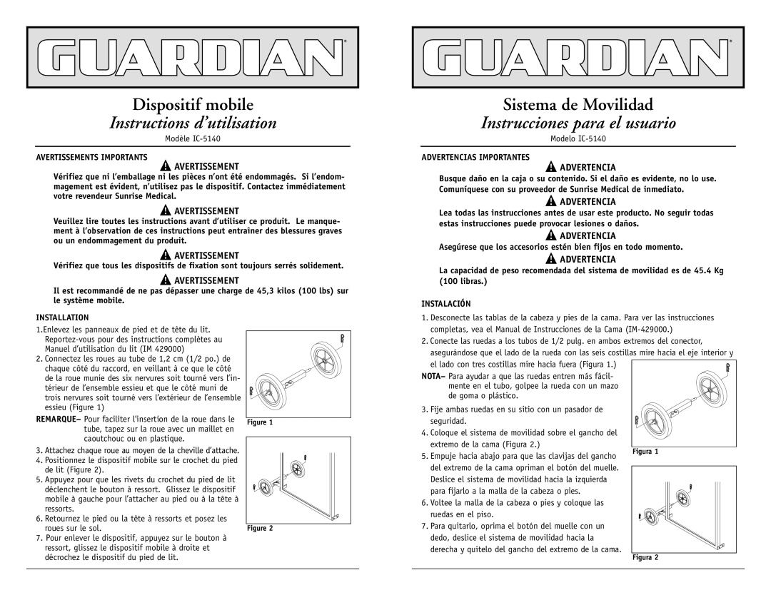 Sunrise Medical IC-5140 Instructions d’utilisation, Instrucciones para el usuario, Advertencias Importantes, Instalación 