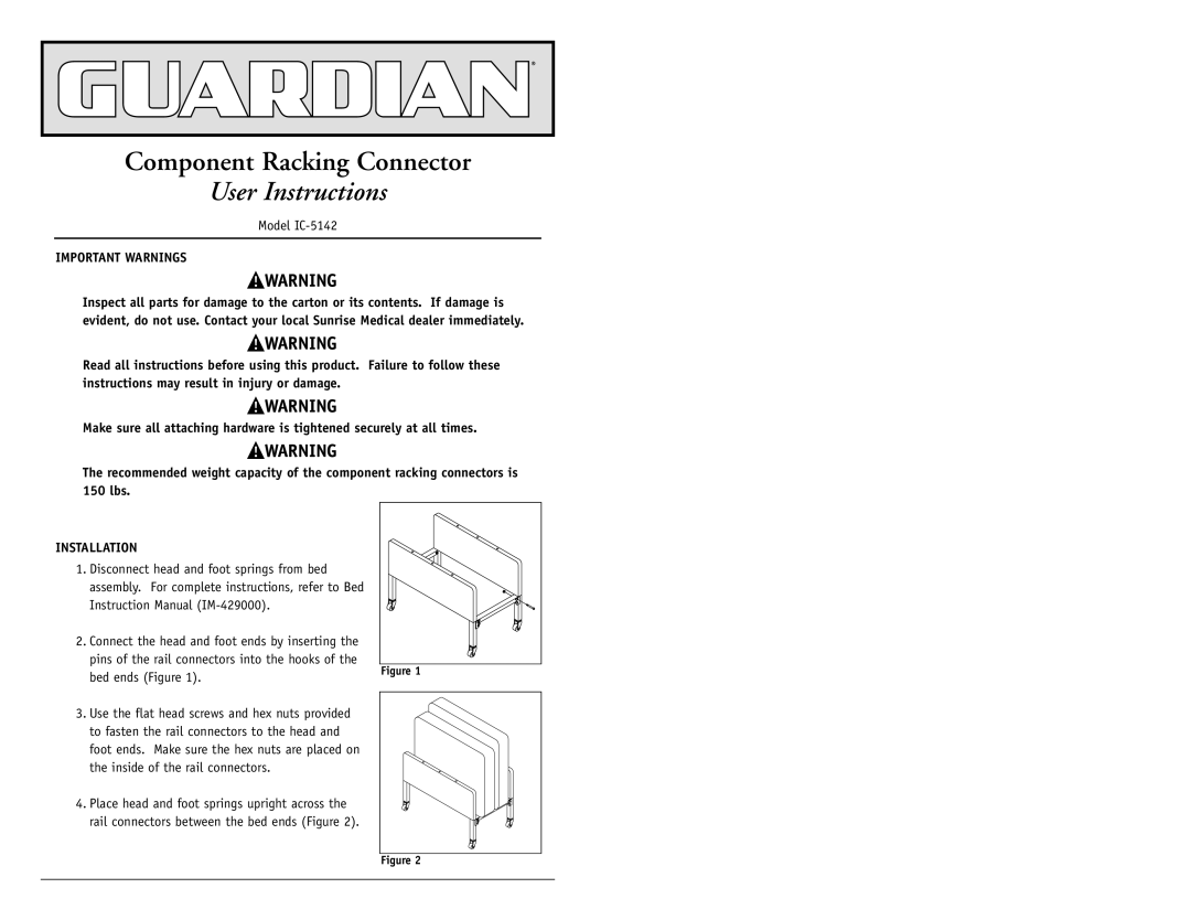 Sunrise Medical instruction manual User Instructions, Model IC-5142, Important Warnings, Installation 