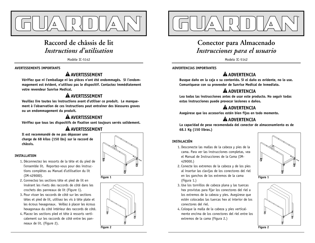 Sunrise Medical IC-5142 Instructions d’utilisation, Instrucciones para el usuario, Avertissement, Advertencia 