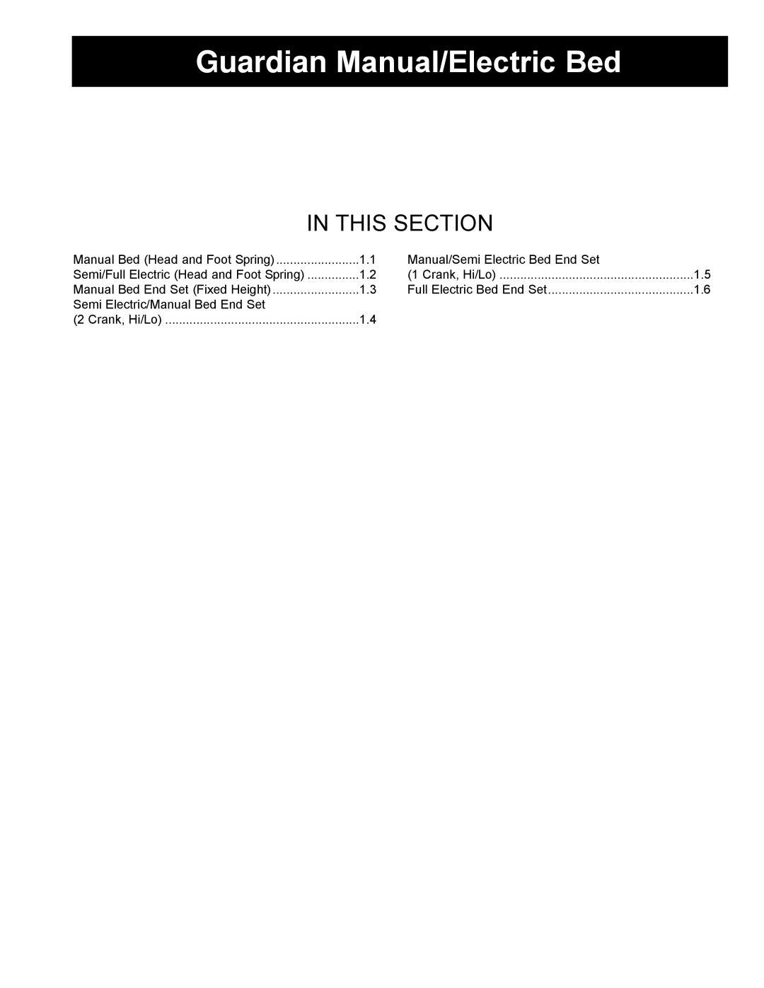 Sunrise Medical IC-5310, IC-5410, IC-5210, IC-5207, IC-5107, IC-5110, IC-5307 manual Guardian Manual/Electric Bed 