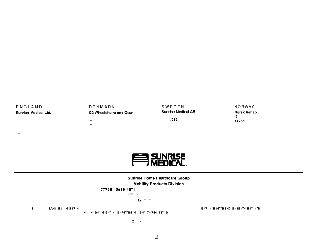 Sunrise Medical J2 G L a N D N M a R K, E D E N, Sunrise Home Healthcare Group Mobility Products Division 