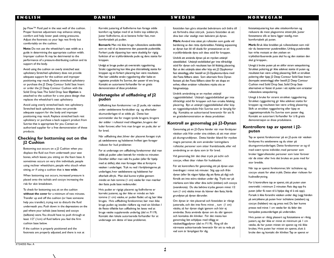 Sunrise Medical instruction manual Checking for bottoming out on the J2 Cushion, Undersøgelse af udfladning af J2 puden 