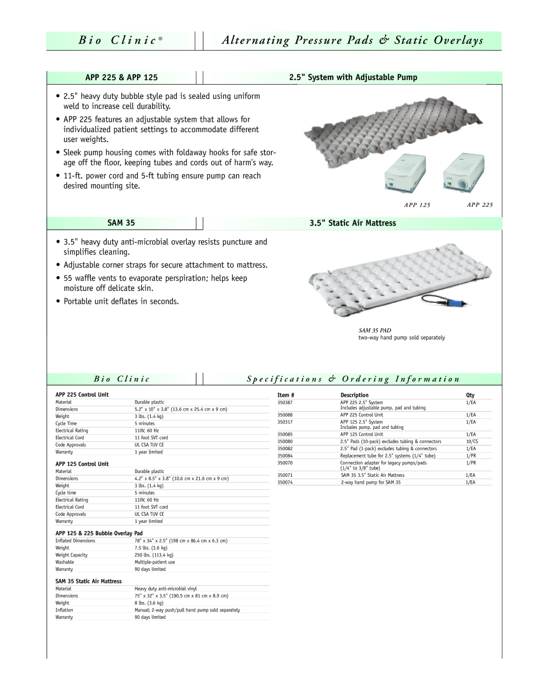 Sunrise Medical LAL 1100 manual O C l i n i c Alternating Pressure Pads & Static Overlays, System with Adjustable Pump 