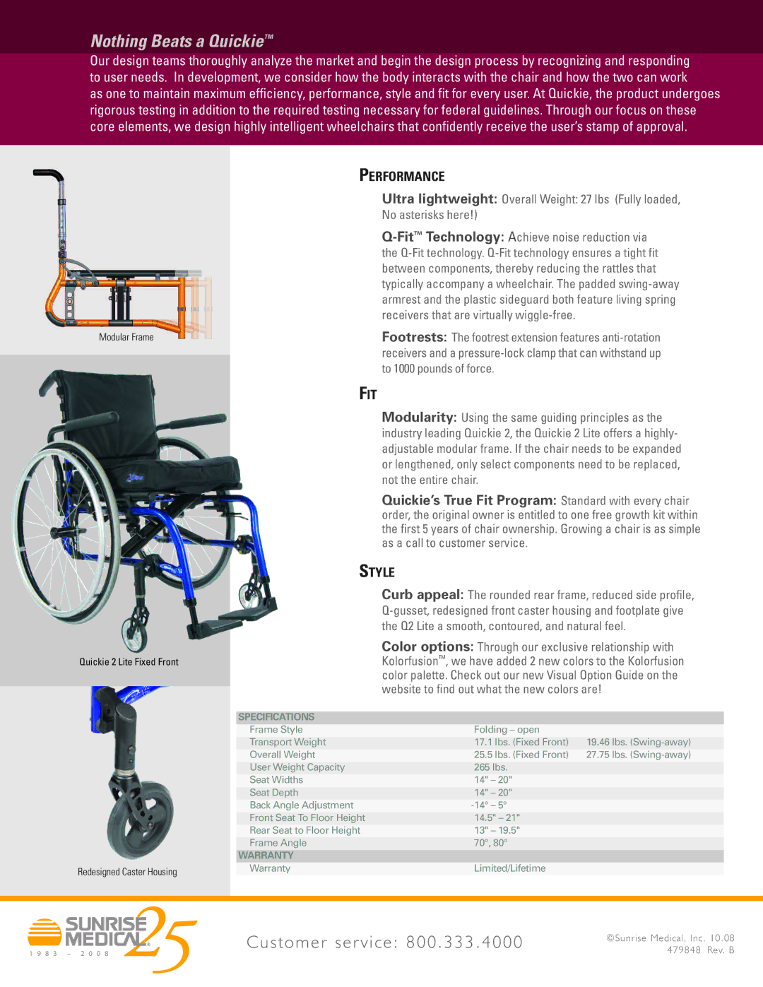 Sunrise Medical LXI manual Nothing Beats a Quickie, Performance, Fit, Style 