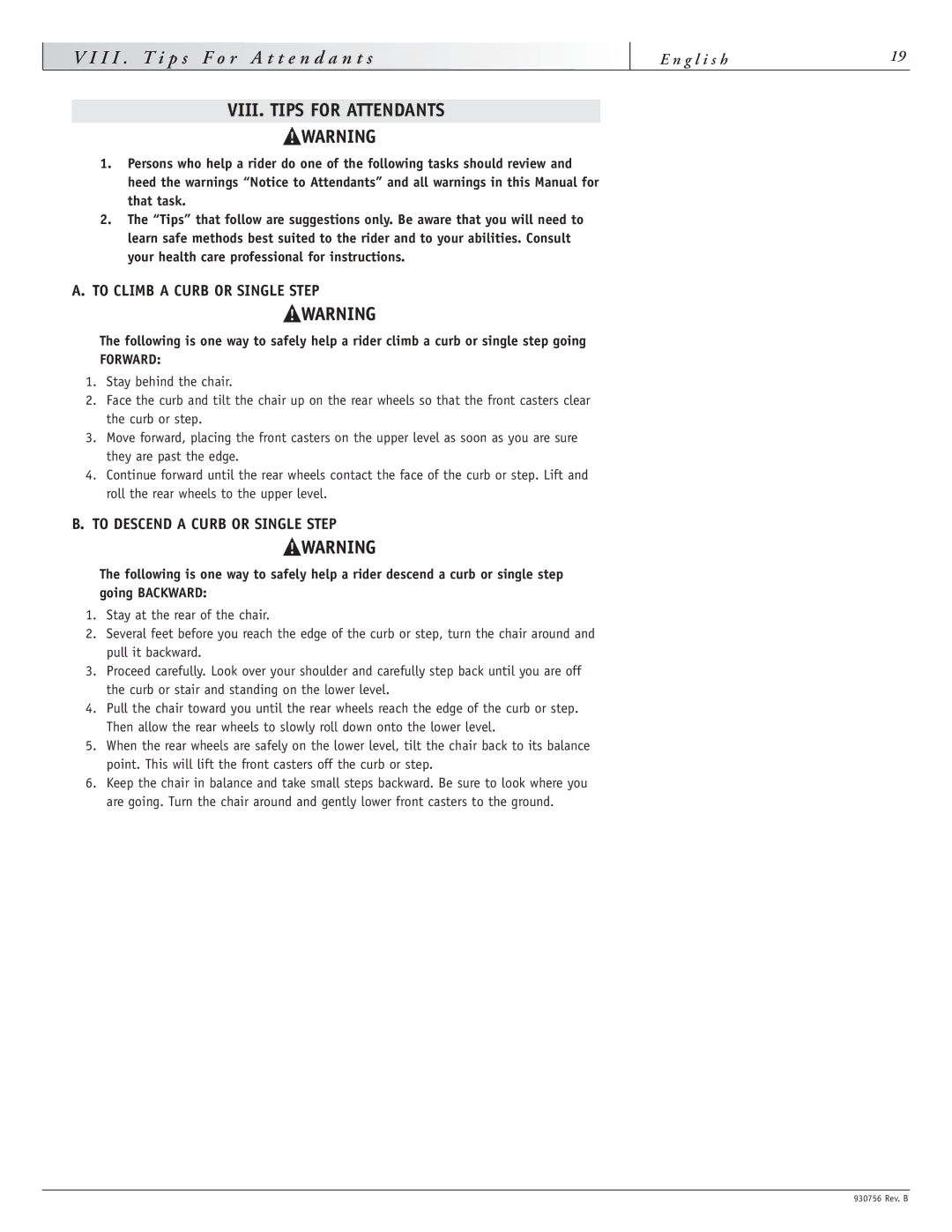 Sunrise Medical F11, M11 instruction manual E n, To Climb a Curb or Single Step, To Descend a Curb or Single Step 