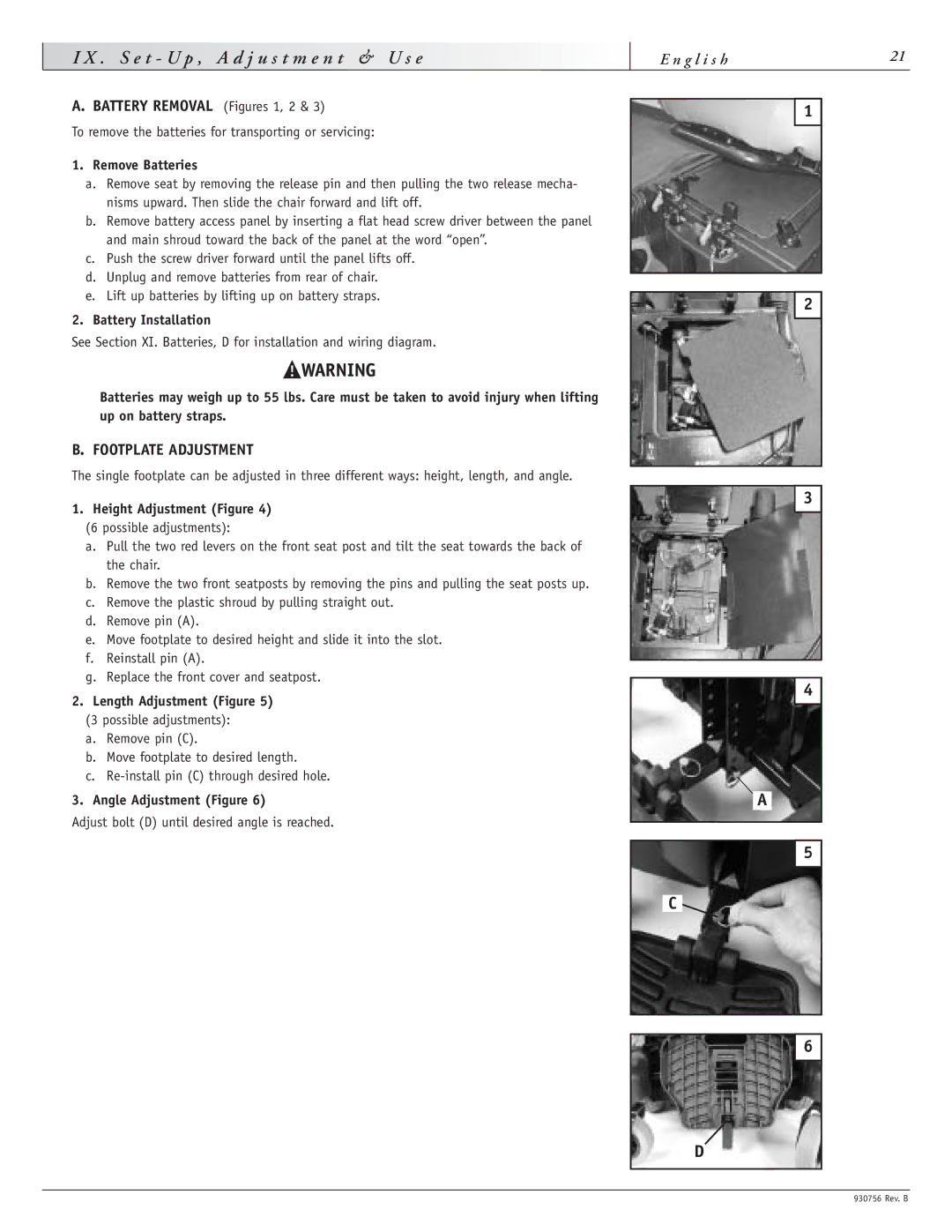 Sunrise Medical F11, M11 instruction manual S e t U p , a d j u s t m e n t, Footplate Adjustment 