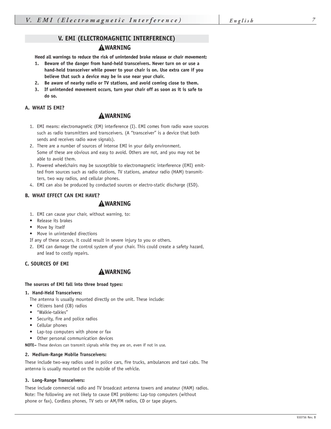 Sunrise Medical F11, M11 EMI Electromagnetic Interference, What is EMI?, What Effect can EMI HAVE?, Sources of EMI 