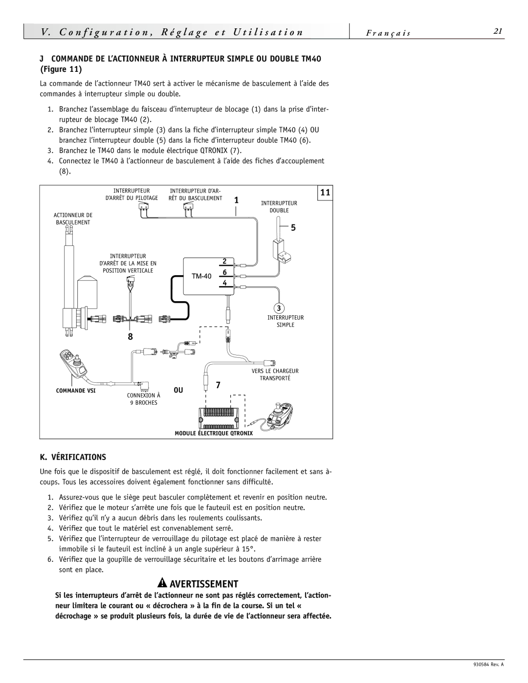 Sunrise Medical F11, M11 instruction manual Vérifications, Basculement 