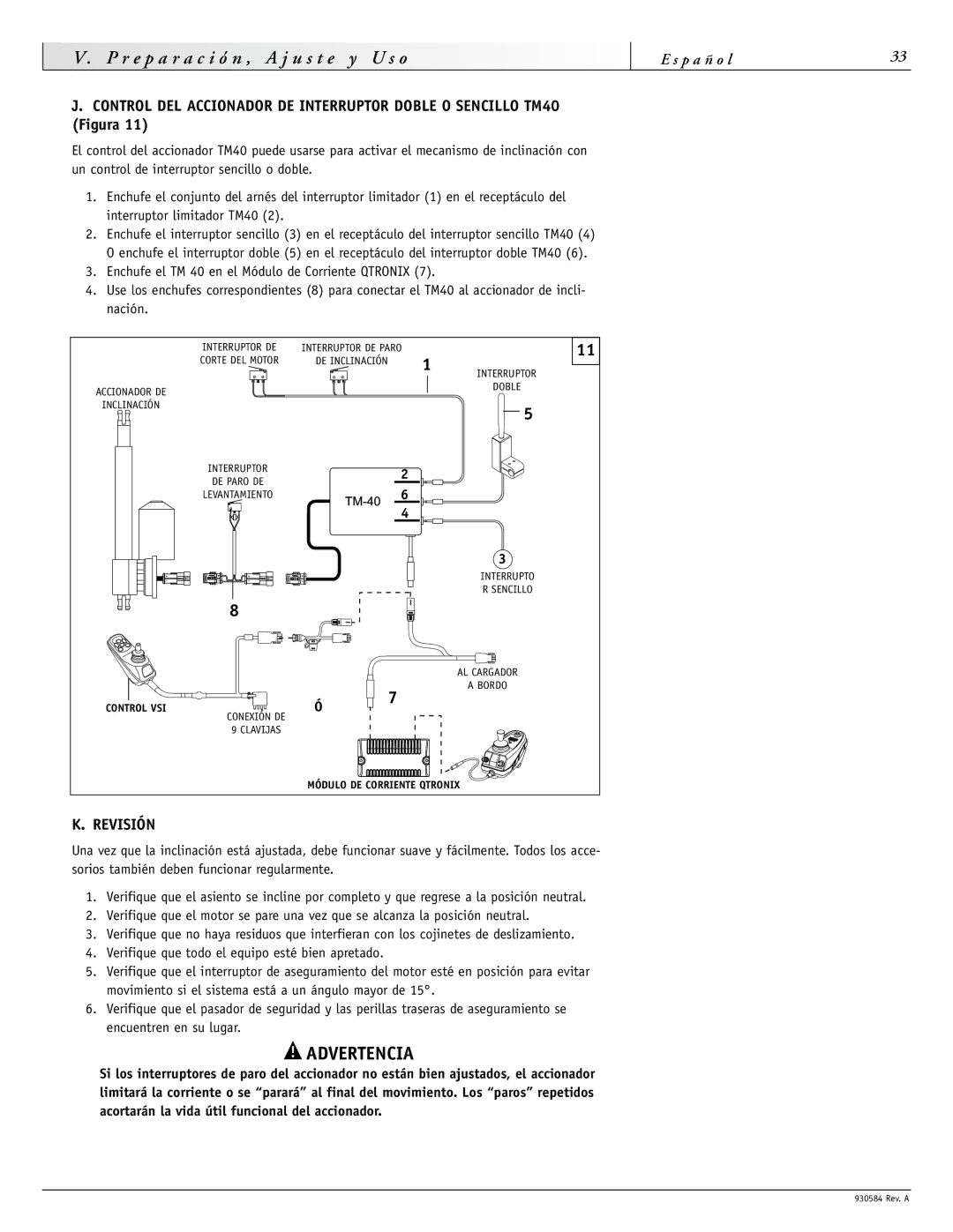 Sunrise Medical F11, M11 instruction manual Revisión, Corte DEL Motor 