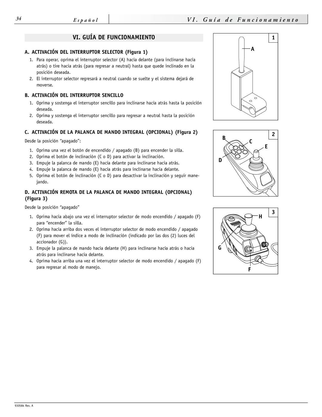 Sunrise Medical M11, F11 instruction manual VI. Guía DE Funcionamiento, Activación DEL Interruptor Selector Figura 